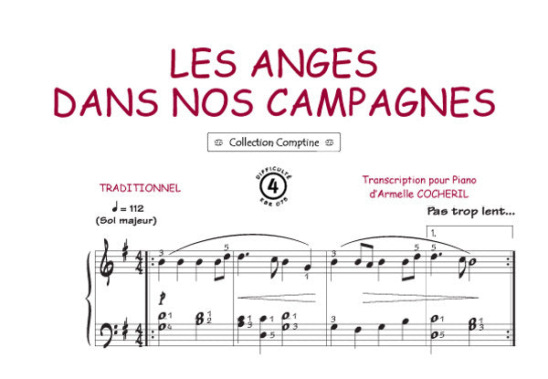 Nos anges dans nos campagnes, Feuillet pour piano et Chant et Guitare