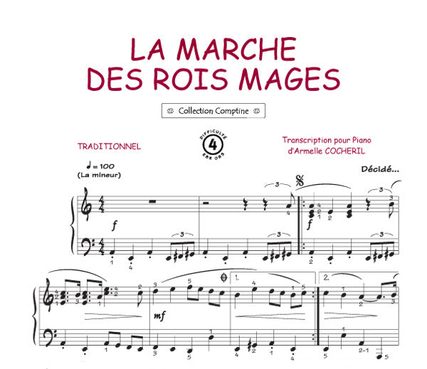 La marche des rois mages, Feuillet pour piano et Chant et Guitare