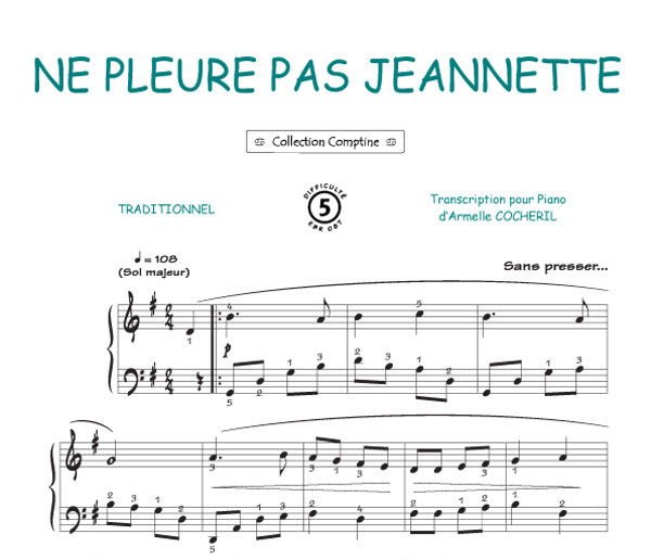 Ne pleure pas Jeannette, Feuillet pour piano et Chant et Guitare