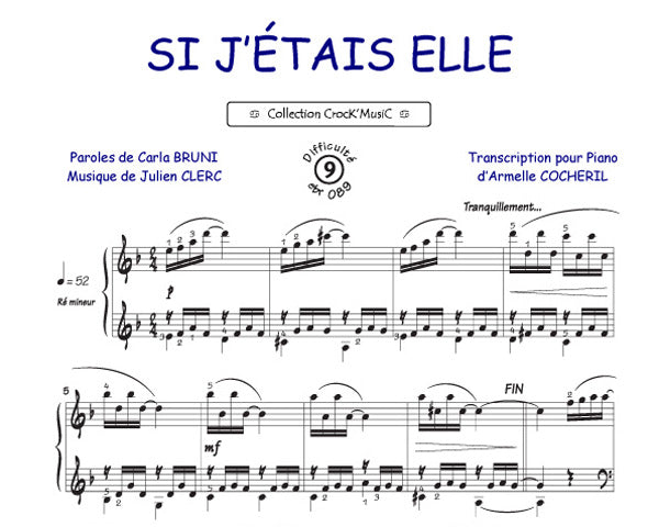Si j'étais elle de Julien Clerc, Feuillet pour piano