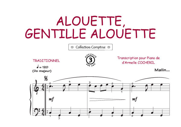Alouette gentille alouette, Feuillet pour piano et Chant et Guitare