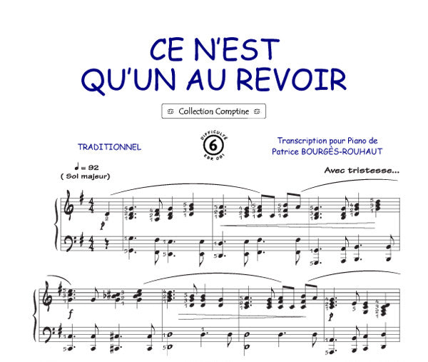Ce n'est qu'un au revoir, Feuillet pour piano et Chant et Guitare