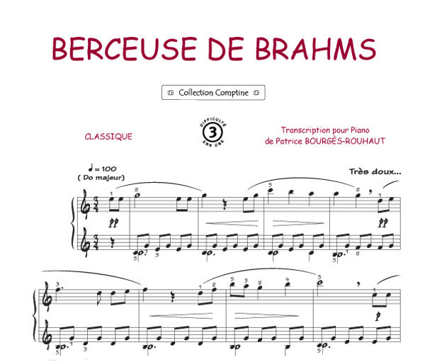 Berceuse de Brahms, Feuillet pour piano et Chant et Guitare
