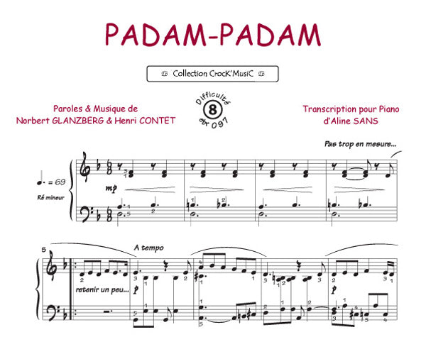 Padam Padam de Norbert Glanzberg, Feuillet pour piano