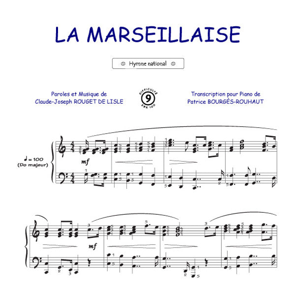 La Marseillaise de Claude Joseph Rouget de Lisle, Feuillet pour piano et Chant et Guitare