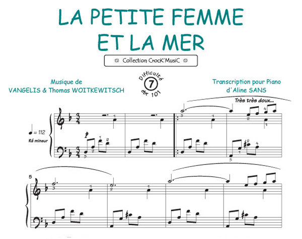 La petite femme et la mer de Vangelis, Feuillet pour piano