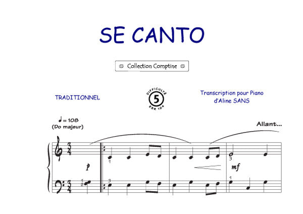 Se Canto, Feuillet pour piano et Chant et Guitare
