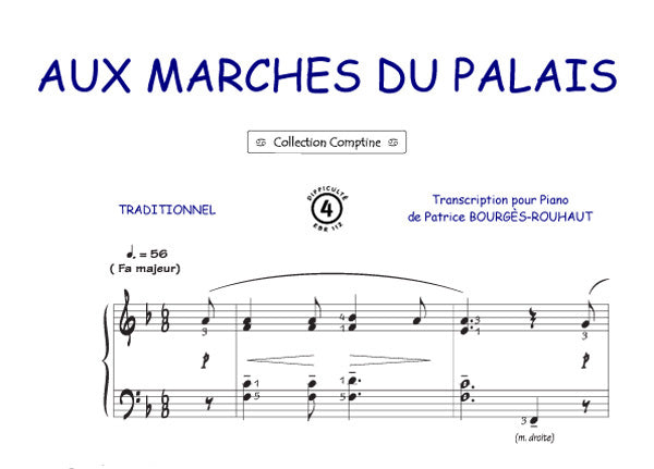 Aux marches du Palais, Feuillet pour piano et Chant et Guitare
