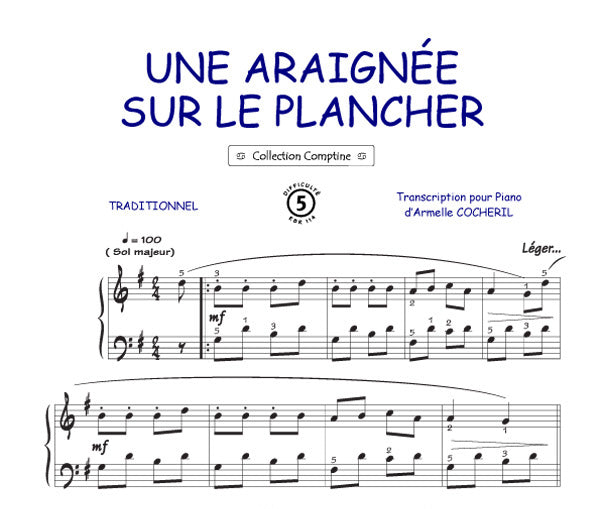 Une araignée sur le plancher, Feuillet pour piano et Chant et Guitare