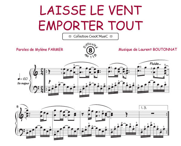 Laisser le vent emporter tout de Mylène Farmer, Feuillet pour piano