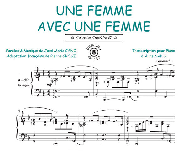 Une femme avec une femme de José Mario Cano, Feuillet pour piano