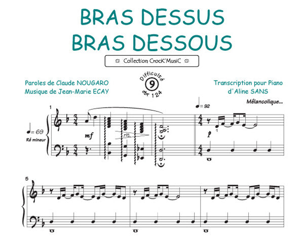 Bras dessus bras dessous de Claude Nougaro, Feuillet pour piano