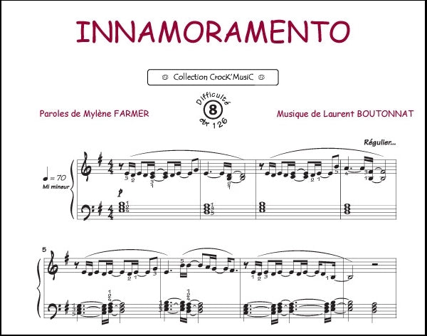 Innamoramento de Mylène Farmer, Feuillet pour piano