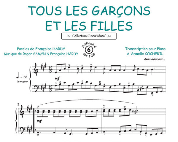 Tous les garçons et les filles de mon age de Françoise Hardy, Feuillet pour piano