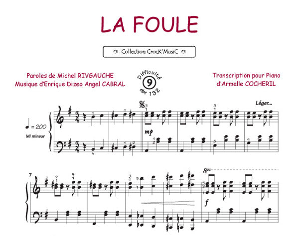 La Foule de Michel Rivgauche, Feuillet pour piano