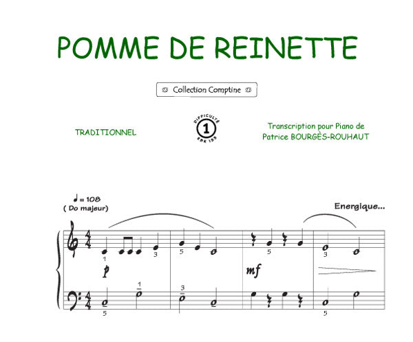 Pomme de Reinette, Feuillet pour piano et Chant et Guitare