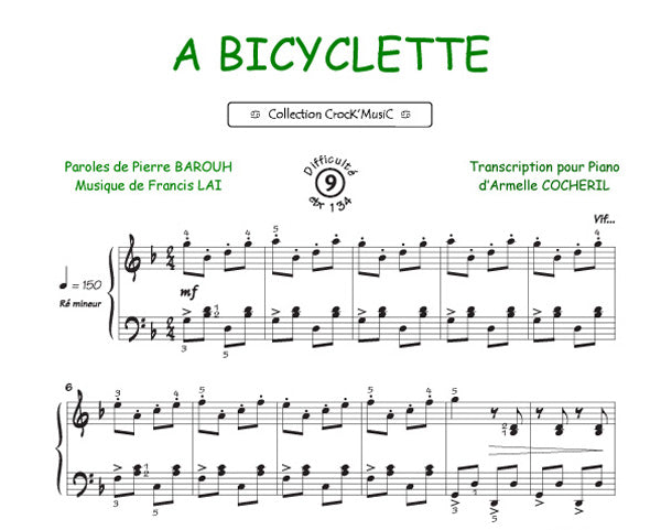 A Bicyclette de Pierre Barouh, Feuillet pour piano