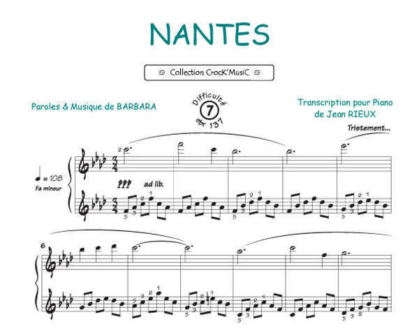 Nantes de Barbara, Feuillet pour piano