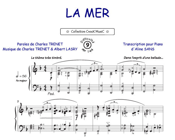 La Mer de Charles Trenet, Feuillet pour piano