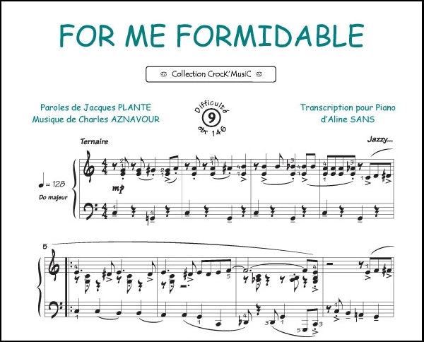 For me formidable de Jacques Plante, Feuillet pour piano