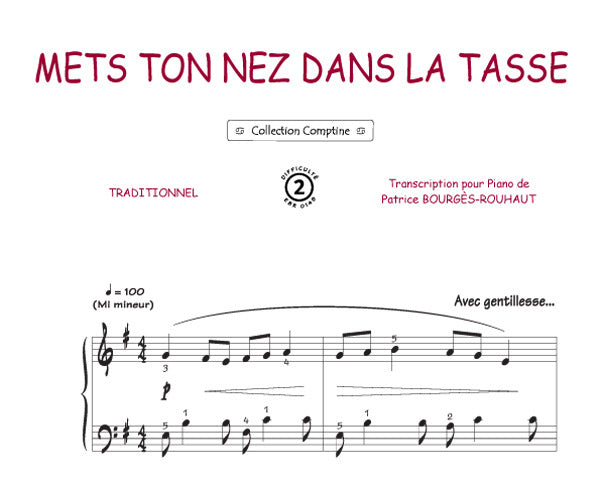 Mets ton nez dans la tasse, Feuillet pour piano et Chant et Guitare