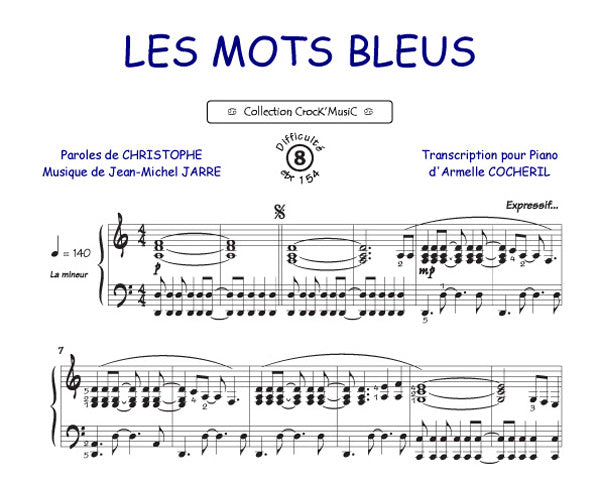 Les mots bleus de Jarre Christophe, Feuillet pour piano