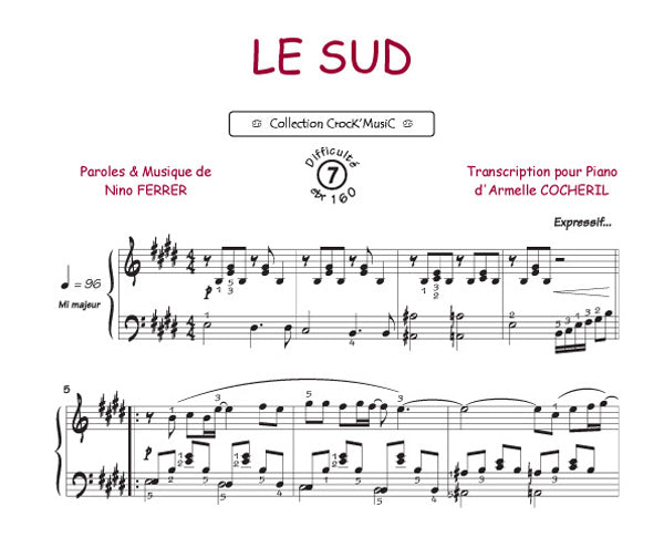 Le sud de Nino Ferrer, Feuillet pour piano