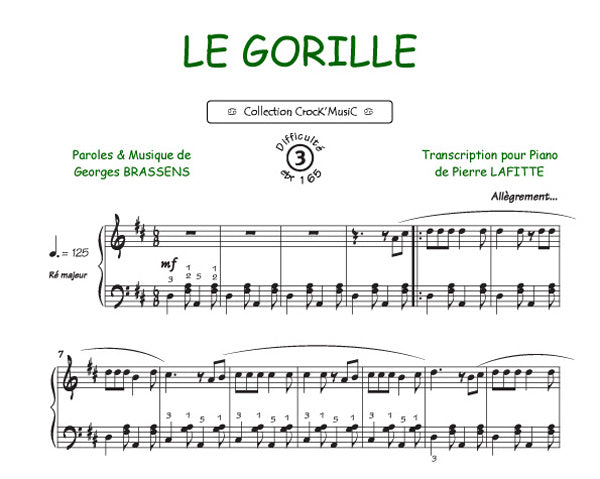 Le gorille de Georges Brassens, Feuillet pour piano