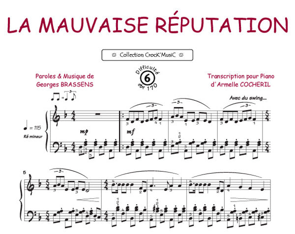 La Mauvaise Réputation de Georges Brassens, Feuillet pour piano