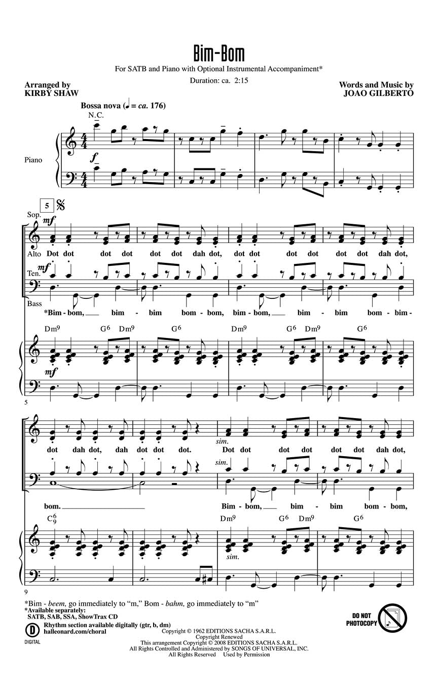 Bim-Bom, Partition chorale pour sATB