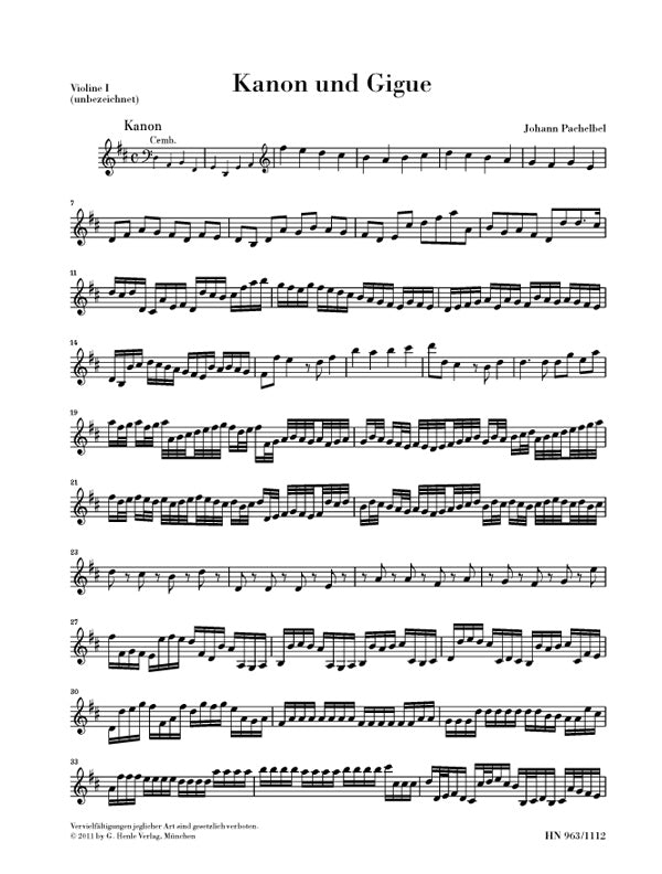 Canon et Gigue en ré majeur - Partie de violon 1 | Johann Pachelbel