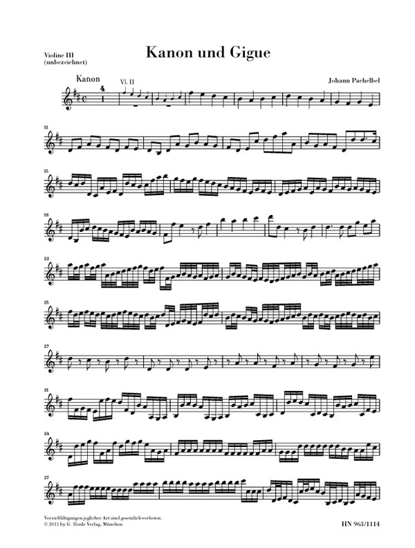 Canon et Gigue en ré majeur - Partie de violon 3 | Johann Pachelbel