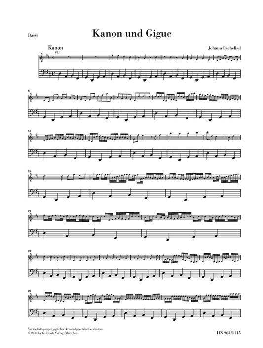 Canon et Gigue en ré majeur - Partie de basse | Johann Pachelbel