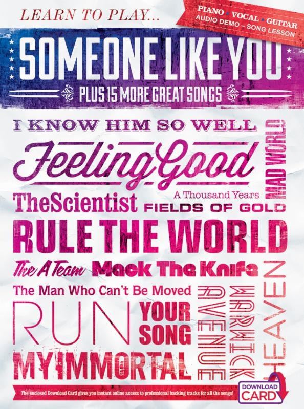 Learn To Play 'Someone Like You', Livre pour piano et Chant et Guitare