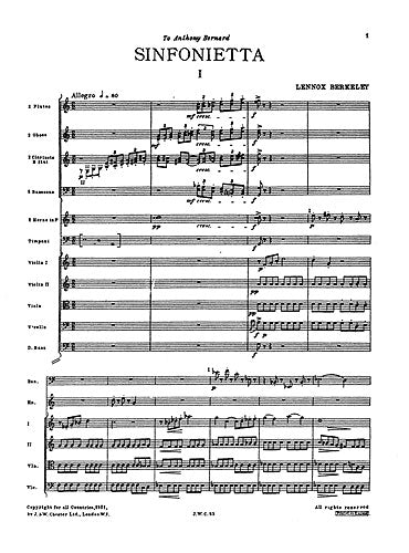 Sinfonietta For Orchestra Op.34 (Miniature Score) de Lennox Berkeley, Partition pour orchestre