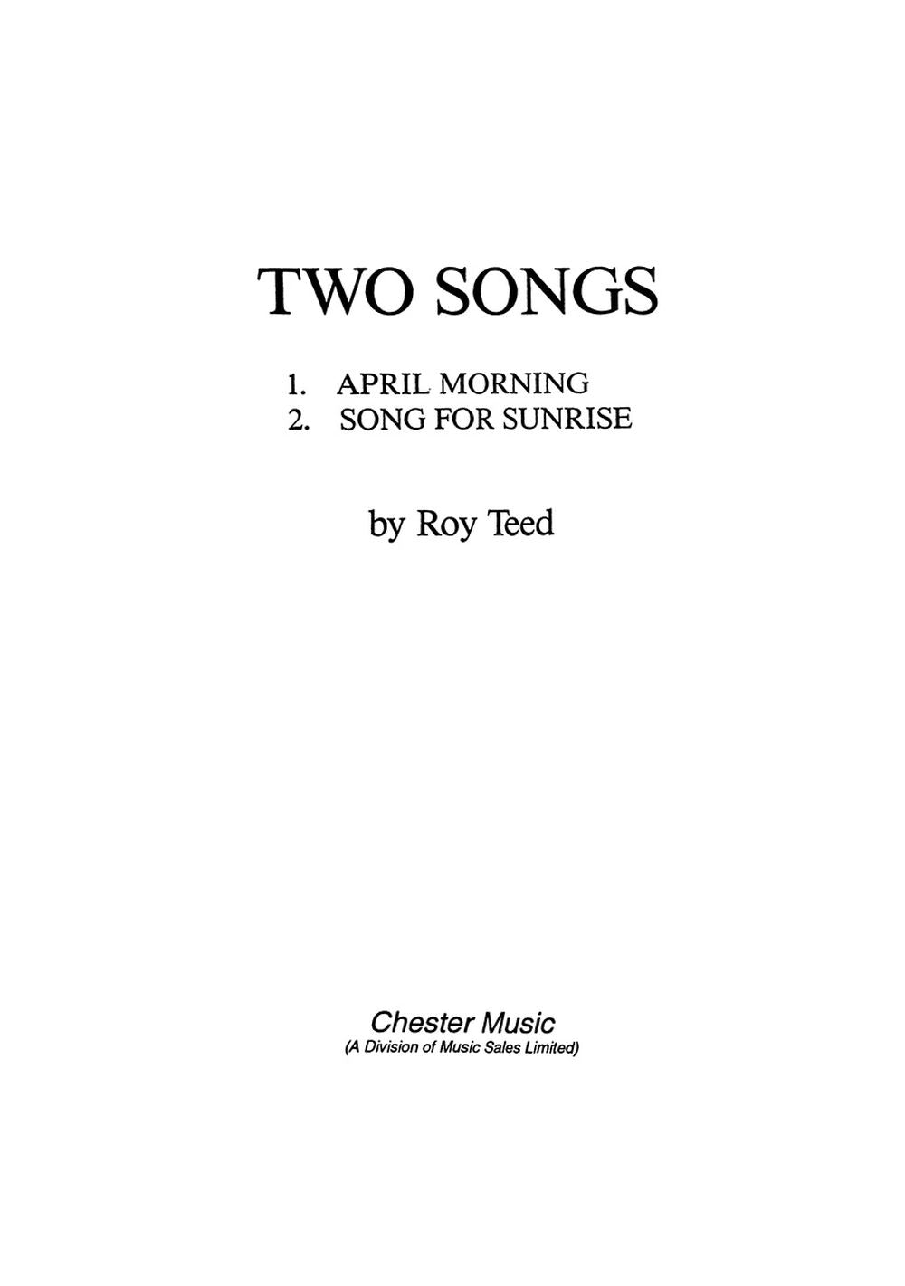 Two Songs de Roy Teed, Livre pour voix moyenne et Piano