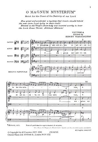 O Magnum Mysterium de Tomás Luis de Victoria, Partition chorale pour sATB