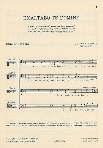 Exaltabo Te Domine de Giovanni Croce, Partition chorale pour sATB