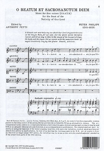 O Beatum Et Sacrosanctum Diem de Peter Philips, Partition chorale pour sATB