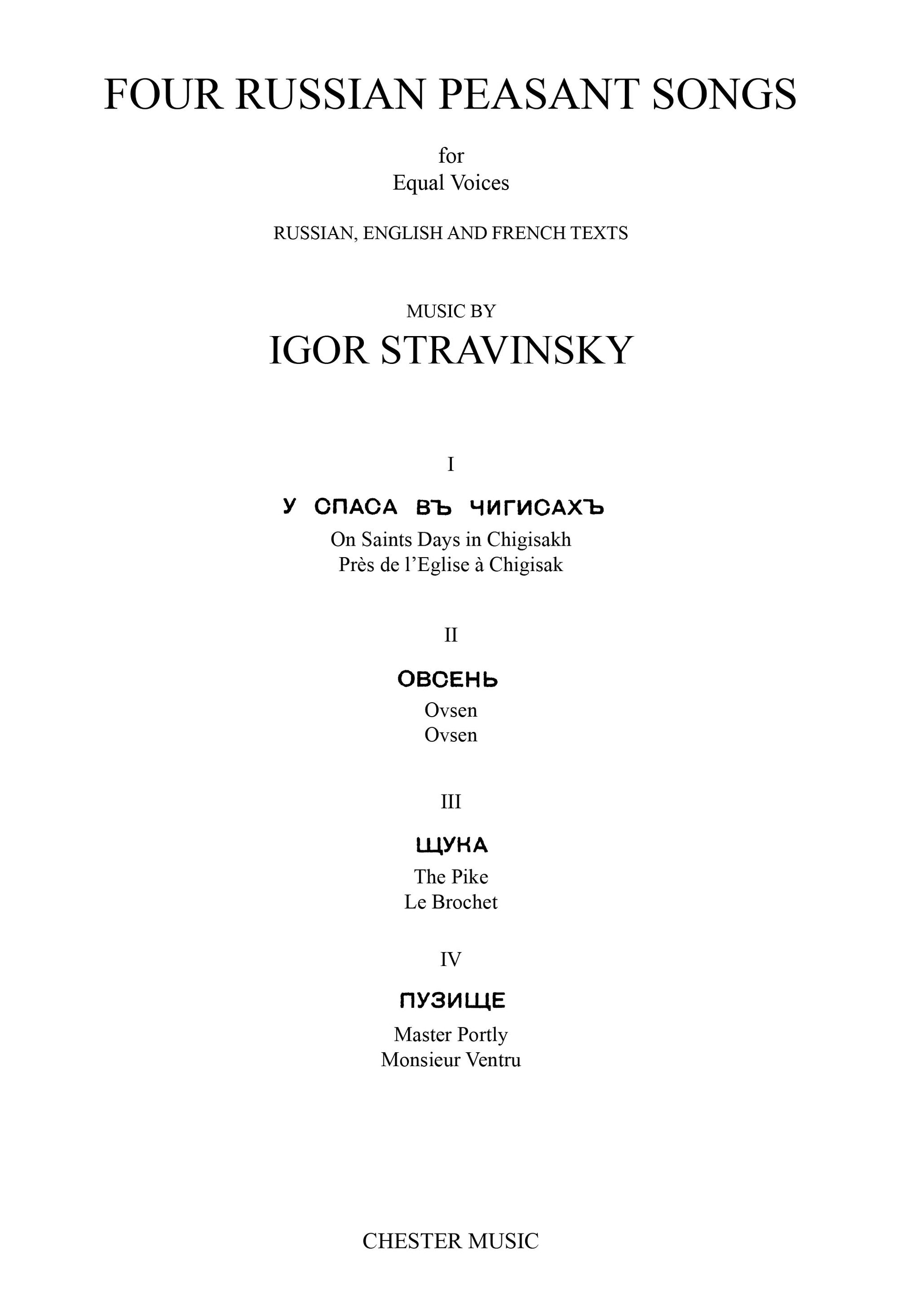 Four Russian Peasant Songs (Upper or Lower Voices) de Igor Stravinsky, Livre pour men's Voices et SSAA