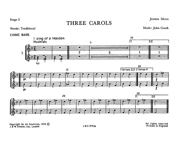 Three Carols Junior Music Stage 2 de John Coath, Livre