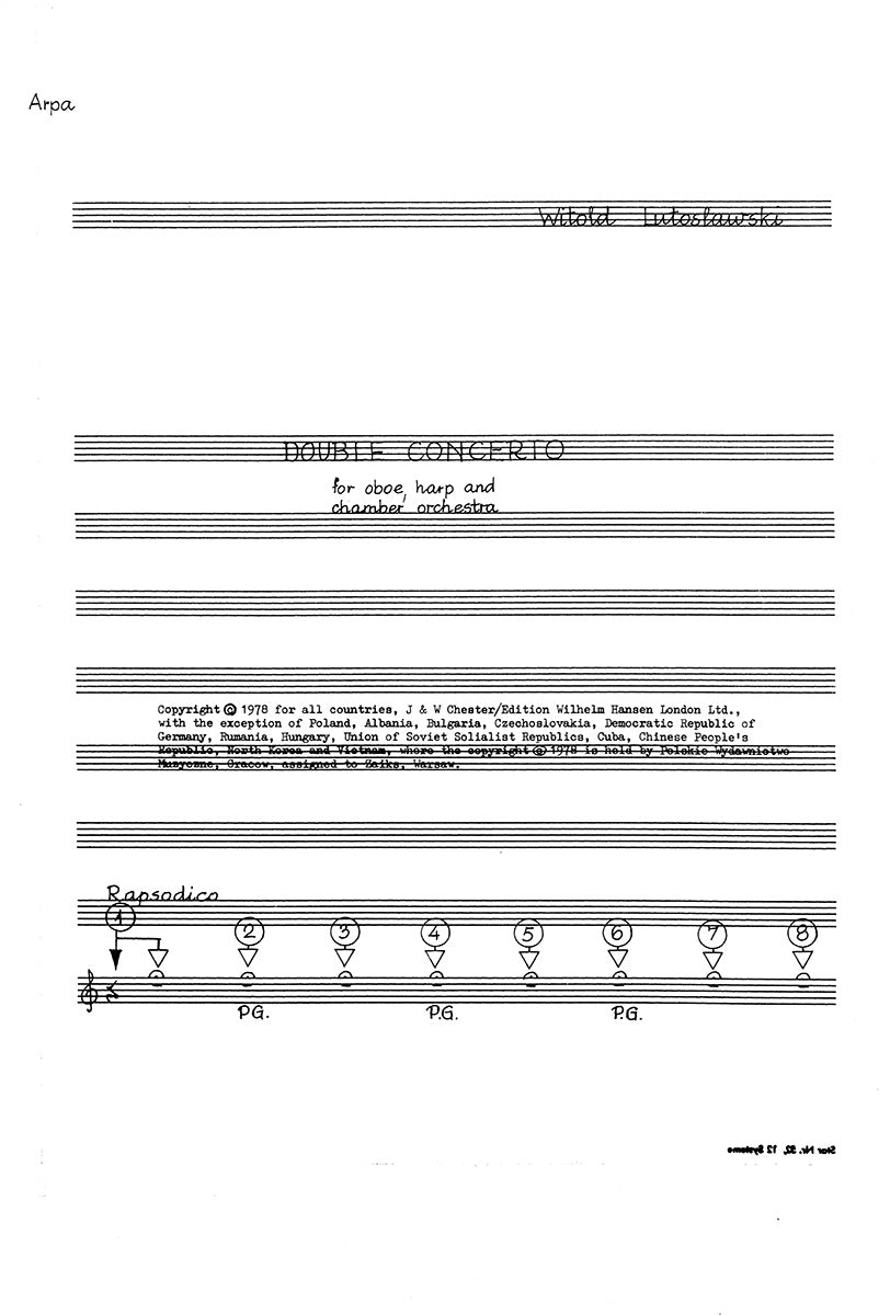 Double Concerto (Harp Part) de Witold Lutoslawski, Livre pour harpe