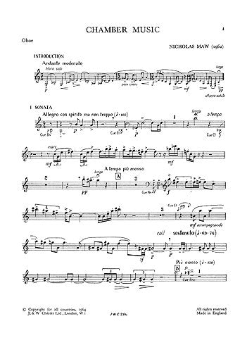 Chamber Music (Parts) de Nicholas Maw, Livre pour ensemble de chambre