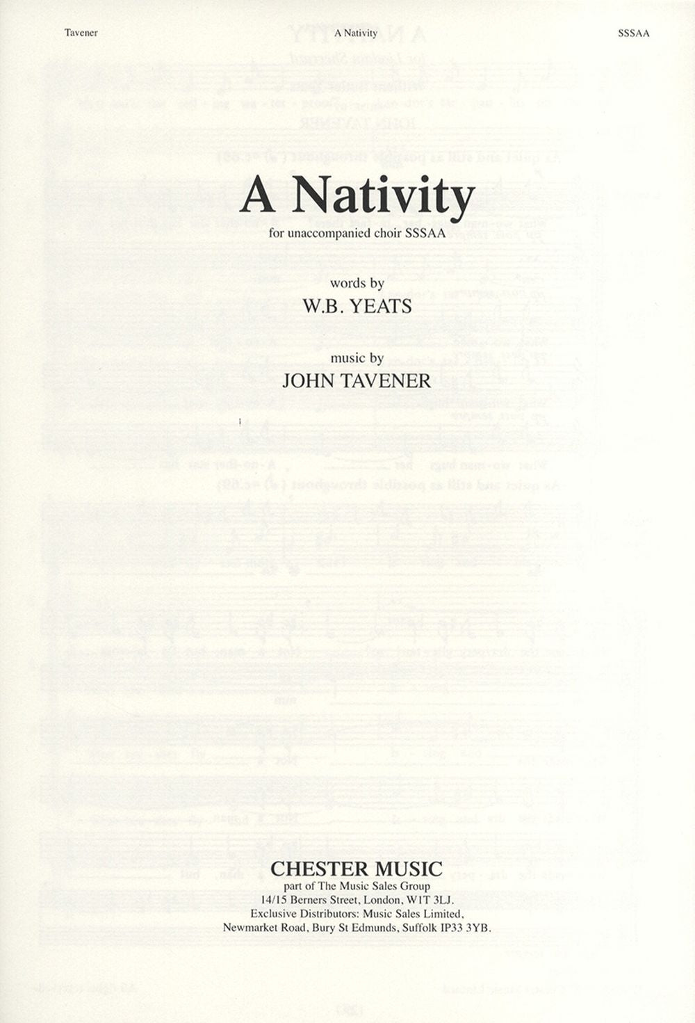 A Nativity de John Tavener, Partition chorale pour sSSAA