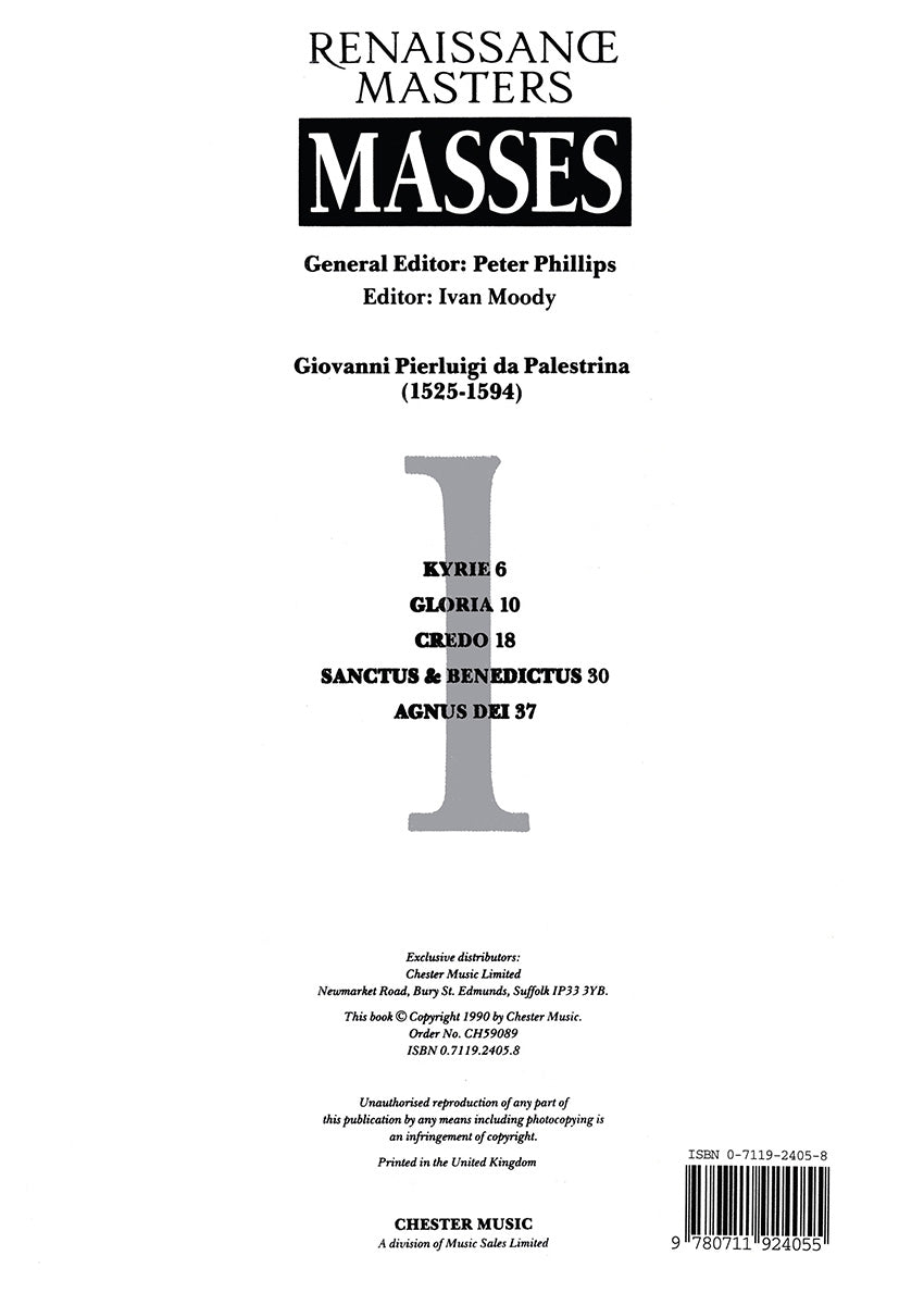 Missa Dies Sanctificatus de Giovanni Palestrina, Partie séparée pour sATB