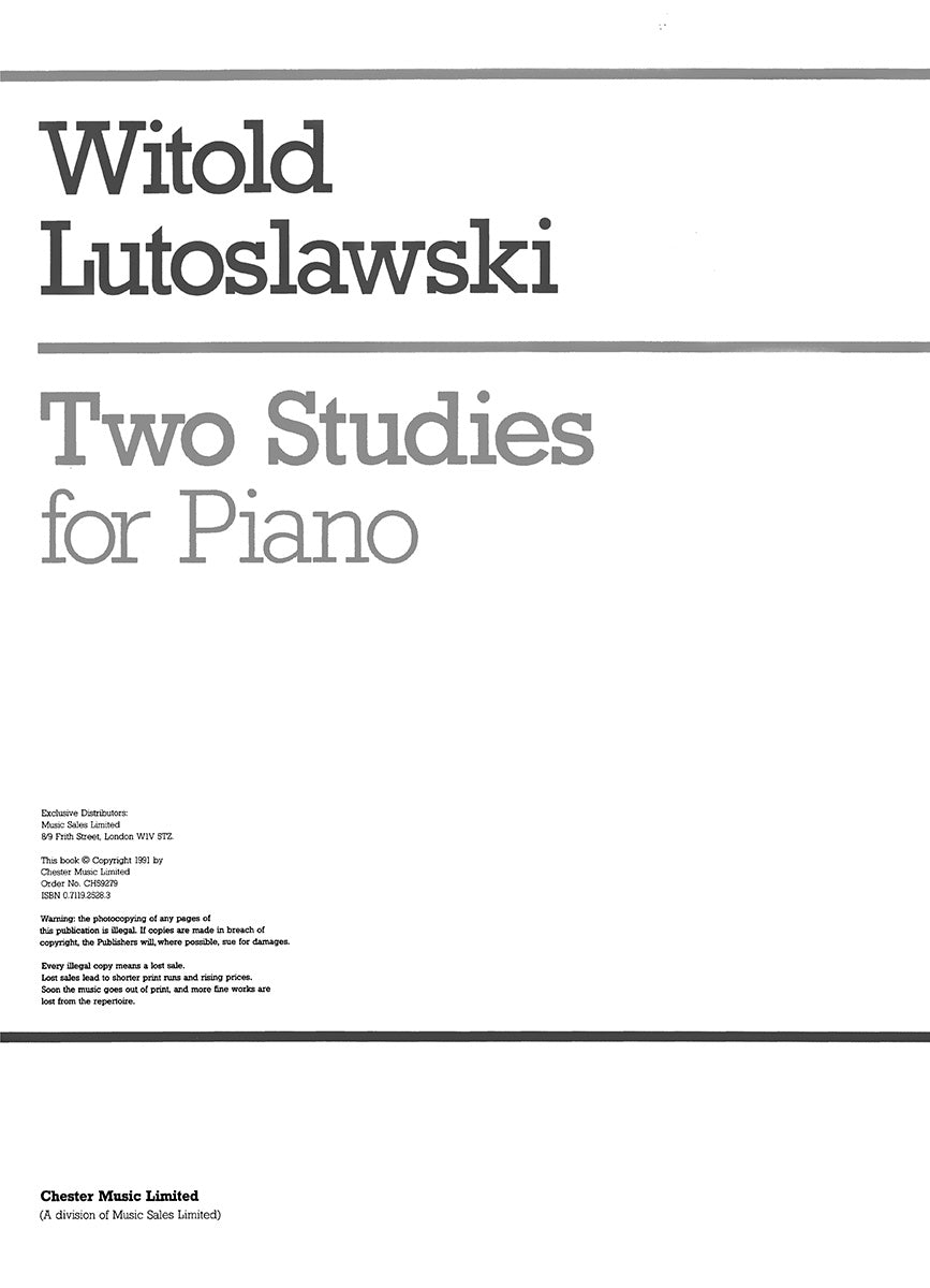 2 Studies de Witold Lutoslawski, Livre pour piano