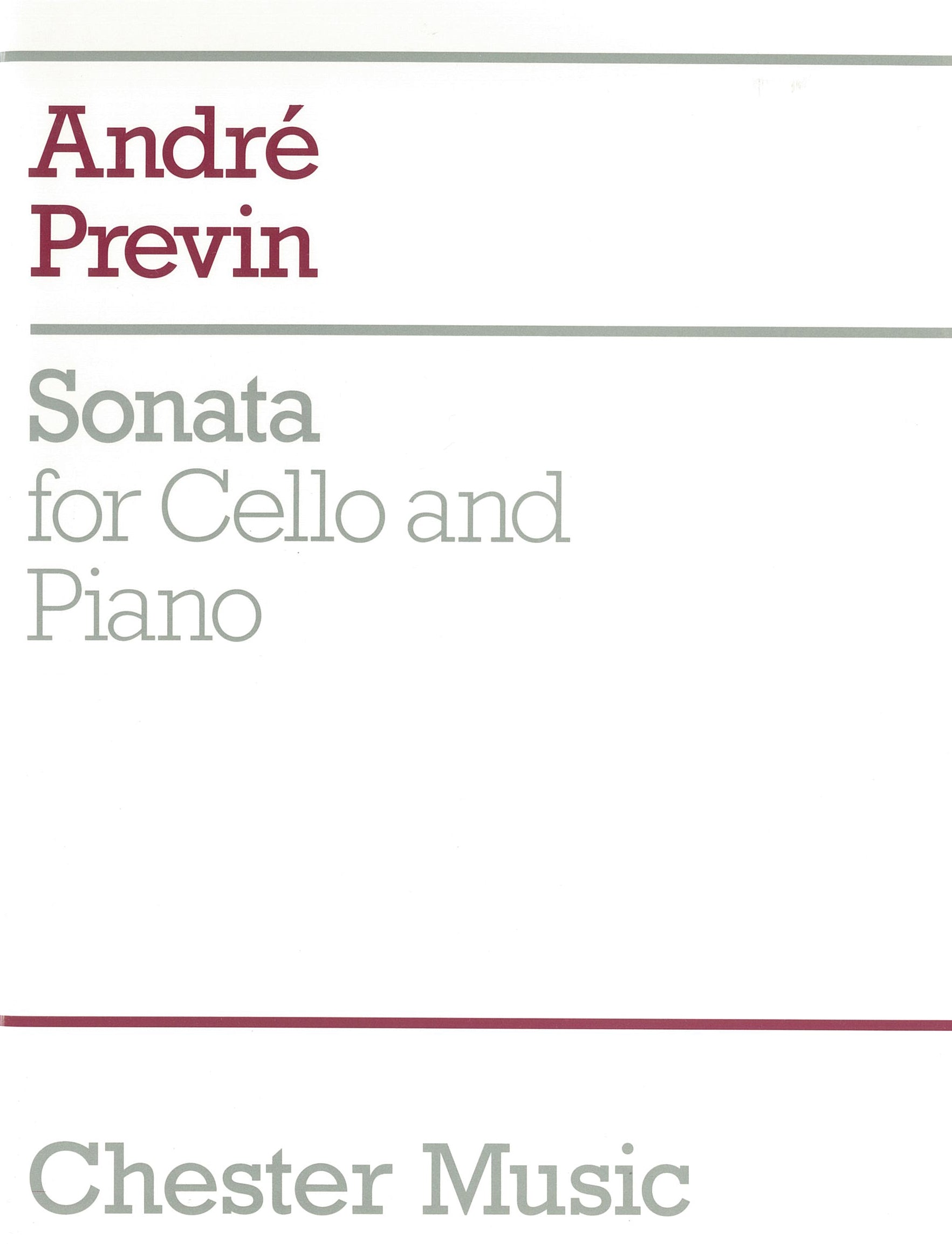 Cello Sonata de André Previn, Livre pour violoncelle et Piano