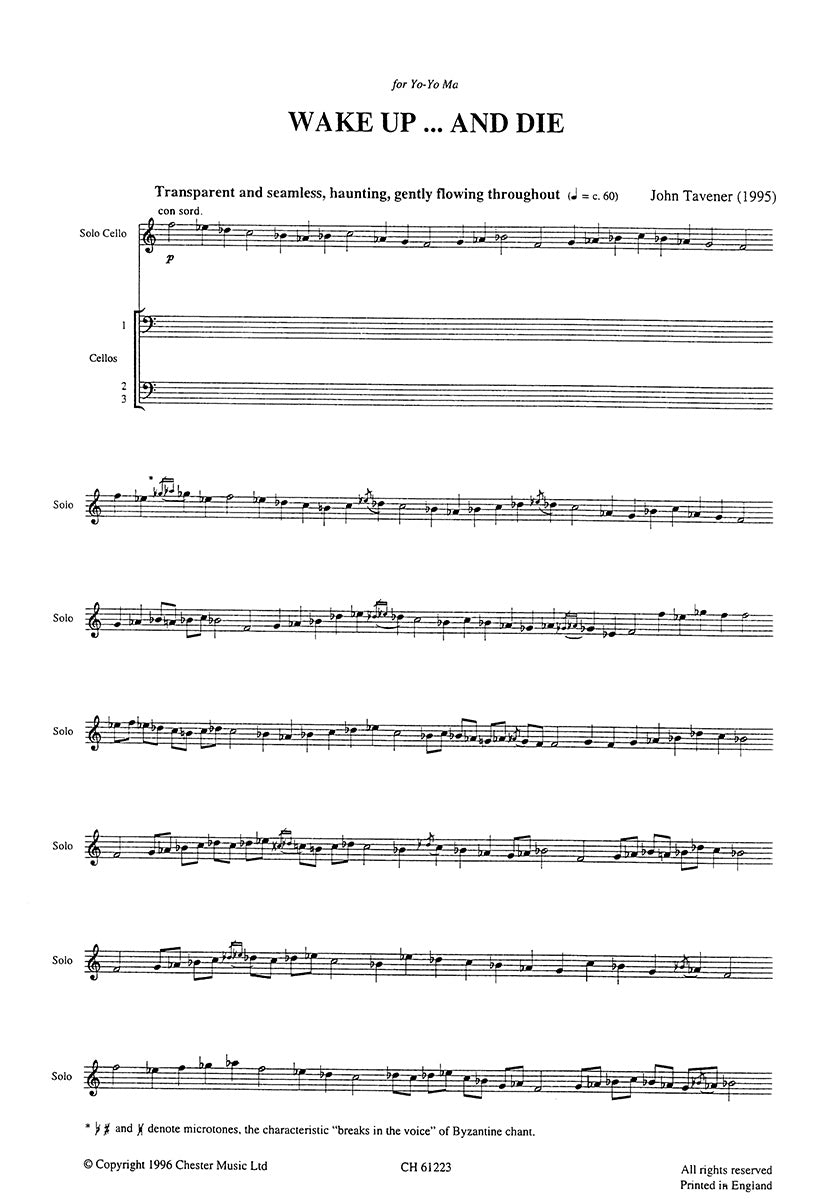 Wake Up And Die de John Tavener, Partition + parties pour ensemble à cordes et Violoncelle
