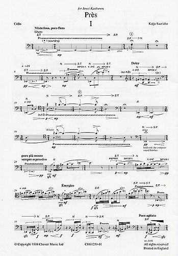 Pres (Cello Part) de Kaija Saariaho, Livre pour violoncelle et Électronique