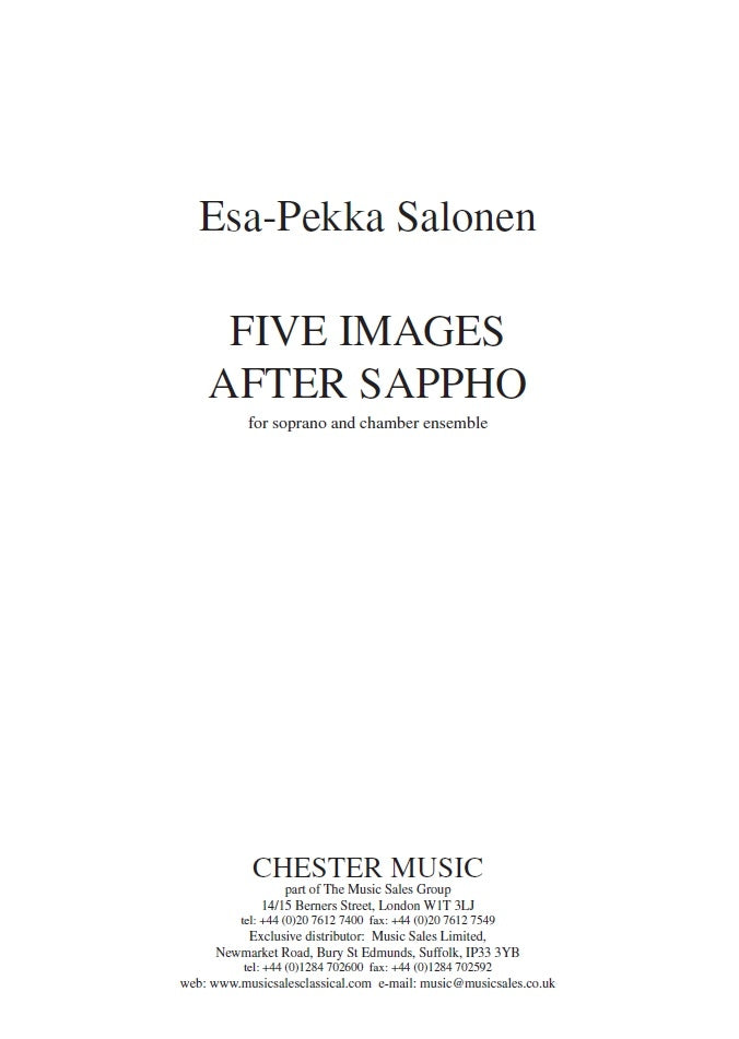 Five Images After Sappho de Esa-Pekka Salonen, Partition pour voix de soprano et Ensemble